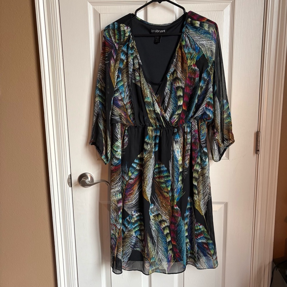 LANE BRYANT Feather Faux Wrap Dress